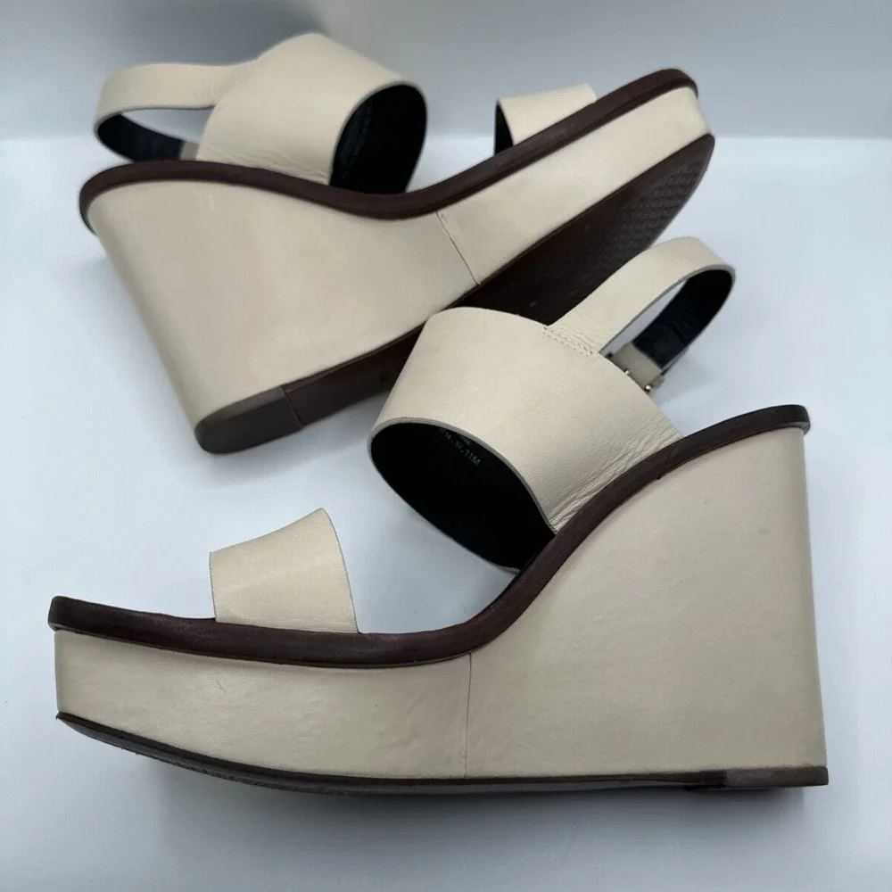 Tory Burch Lexington 110MM Ivory Leather Platform Wedge Sandals Size 11